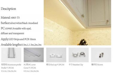10mm führte Streifen-Licht-Diffusor für Boden-Kabinett-Wand, geführter Streifen-Beleuchtungs-Aluminium-Kanal